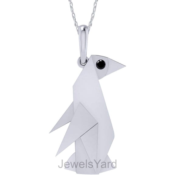 JewelsYard Created Round Cut Black Diamond 925 Sterling Silver 14K White Gold Finish Penguin Pendant Necklace For Women
