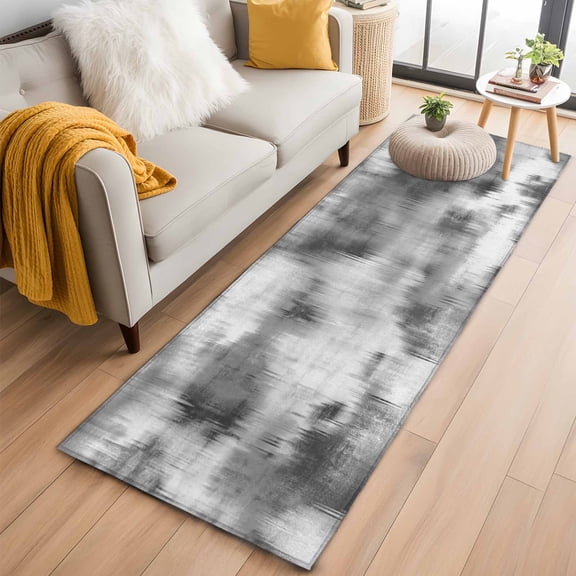 Grey Ombre 2'x6' Runner Rugs for Hallway Kitchen Bedside Non Slip Washable, Vintage Simple Abstract Gradient Mottled Entryway Rug Runners with Rubber Backing, Long Carpet Runner for Laundry Room