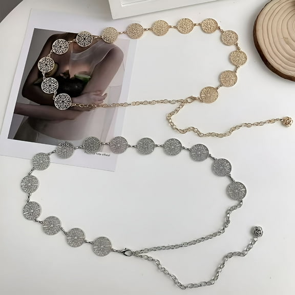 TELOLY Belts for Women Metal Women Chain Belt Waist Wide Band Tassel Vintage Gold Waistband Belt Womens Belt Gold   One Size Gold Waist Chain