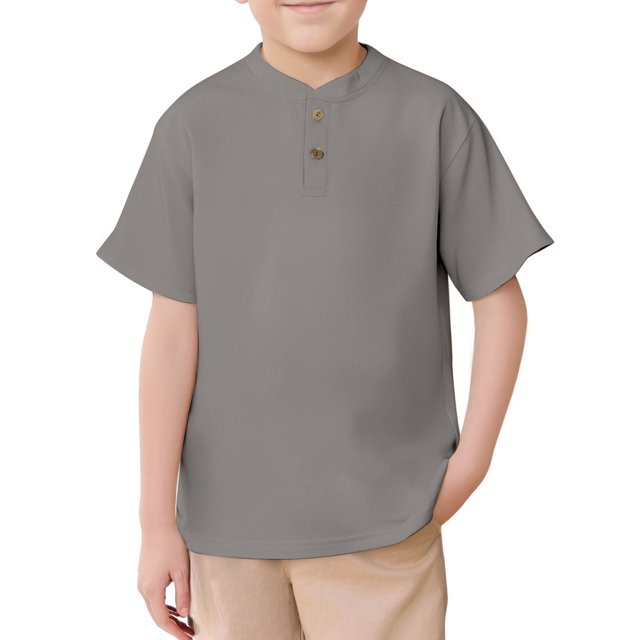 Kids Short Sleeve Henley Shirt - Button Front Closure - Polyester Casual Top (Ages 5-14)