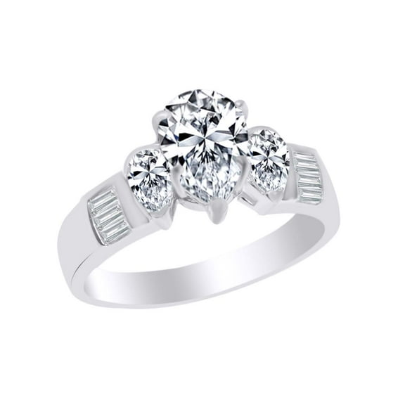 AFFY Pear & Baguette Shape White Cubic Zirconia Solitaire Enhahement Ring In 10k Solid White Gold Ring Size-4