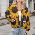 thumbnail image 3 of Jackets for Women Winter Coat Jackets Flannel Stand Collar Jacket(Sunflower Burst Art Print,Size:S-4XL), 3 of 7