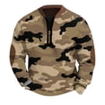 thumbnail image 2 of Men's Fashion Casual Half Zip Camouflage Sweatshirt, Loose Fit Long Sleeve Hoodie, Military Style Streetwear for Outdoor, Christmas, Fall Winter, Hiking and Camp,Light Brown,L, 2 of 7