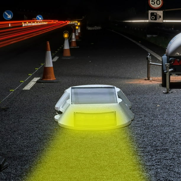 pstuiky Farola solar con estaca para carretera lámpara de noche con reflector carga inteligente 2 modos de iluminación intermitente y constante (este modelo de luz Weil siempre está encendido) IP68 W
