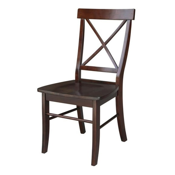 Bowery Hill Set of Two X-Back Chairs with Solid Wood Seats in Rich Mocha