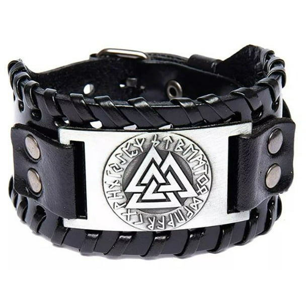 Pulsera de cuero hombre mujer, Brazalete Vikingo Guerrero Valknut, ajustable para Hombre Mujer Novio Pareja Enamorado. Amuleto Nórdico MADIOLA Vikingo Valknut