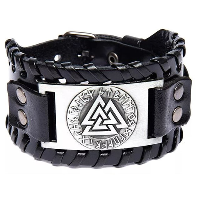 Pulsera de cuero hombre mujer, Brazalete Vikingo Guerrero Valknut, ajustable para Hombre Mujer Novio Pareja Enamorado. Amuleto Nórdico MADIOLA Vikingo Valknut