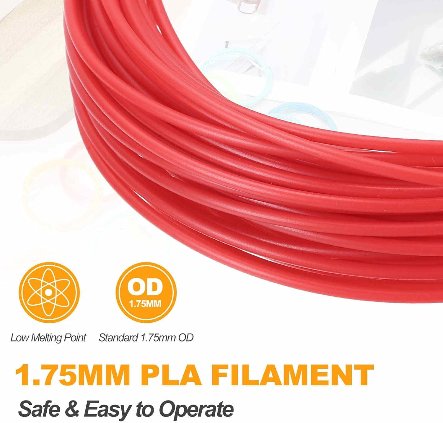 2 Pcs 3D Pen Filament, 1.75mm Dia 33ft Each Length PLA 3D Printing Pen Filament Refills for 1.75mm 3D Printing Pen, Red