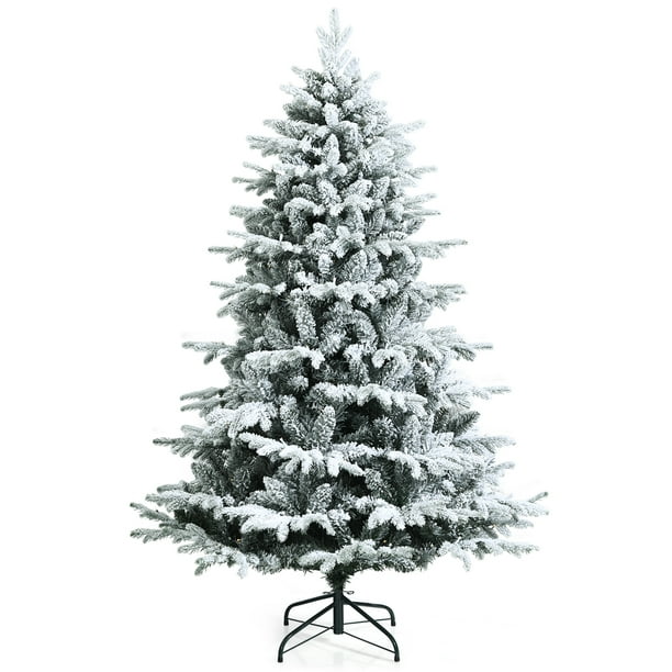 Topbuy 6FT Snow Flocked Christmas Tree, Prelit Artificial Xmas Tree w