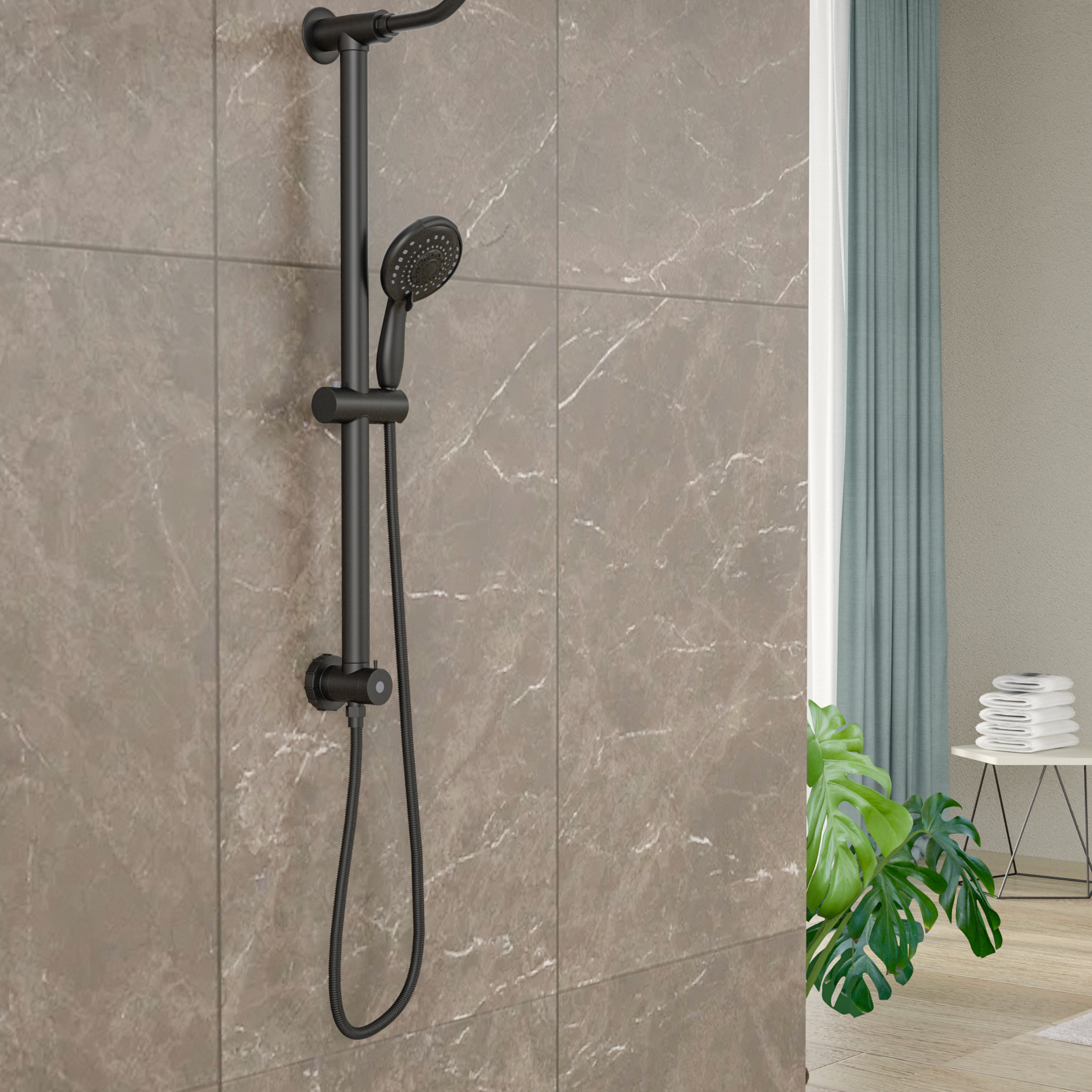 Logmey 10"Rain Shower System Black with Handheld Shower Head 5-Setting Stainless Steel