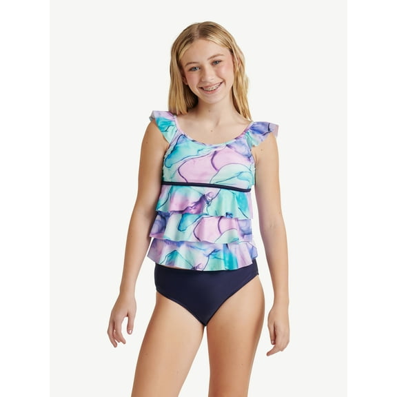 Justice Girls Ruffle Tankini Top with Bikini Bottom 2-Piece Swimsuit, Sizes 5-18