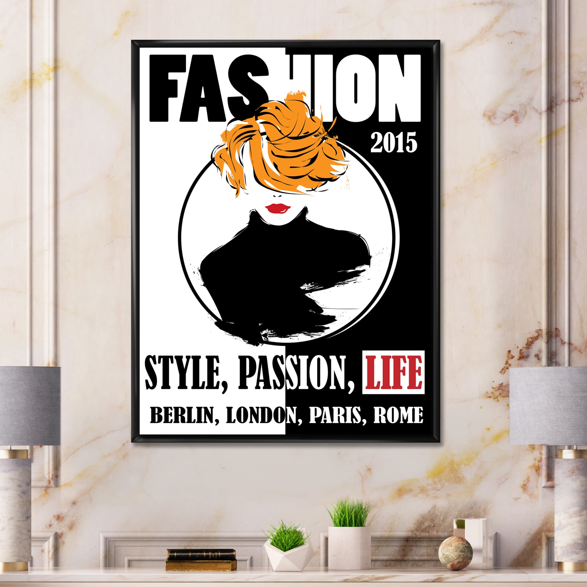 Designart 'Style Passion Life Fashion Woman V' Modern Framed Canvas Wall Art Print