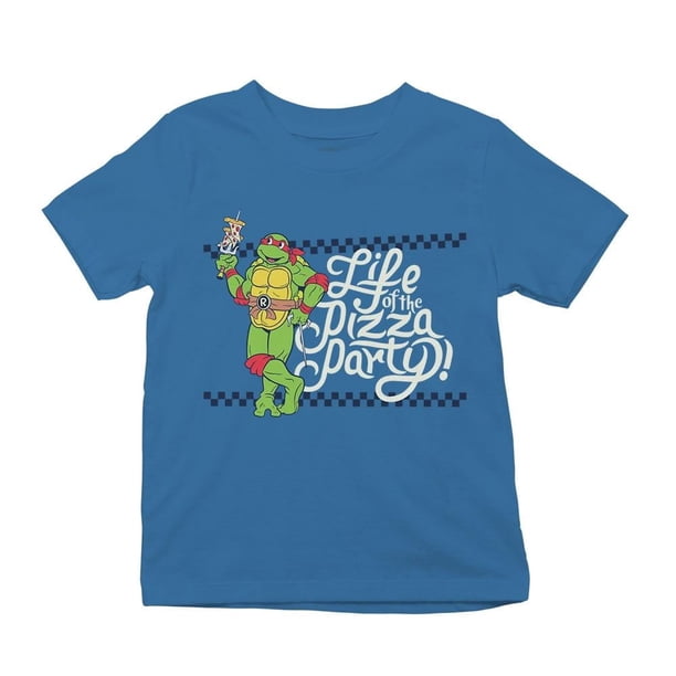 Playera Fan Army Tortugas Ninja Talla 14/16 Manga Corta con Estampado Pizza Party Azul Turquesa