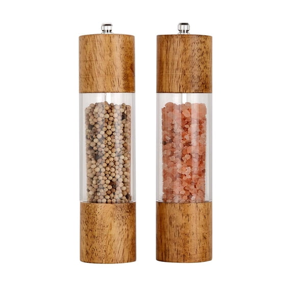 Premium Acrylic Salt and Pepper Grinder Set, Manual Salt and Pepper Mills- Wooden Shakers