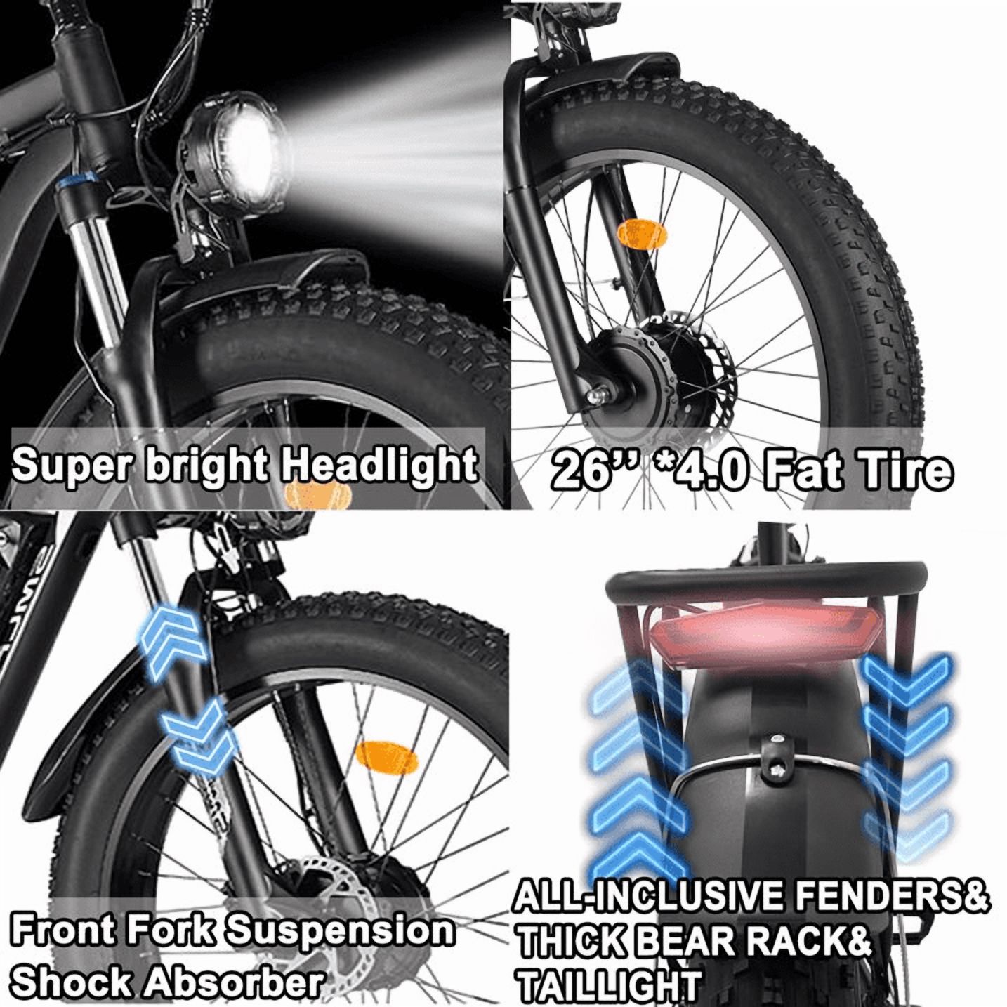5000W Peak Dual Motor Electric Bike, 52V 30AH AWD 7 Speed Ebikes,40MPH 26" Fat Tire Front Suspension Electric Mountain Snow Dirt Bike for Adults