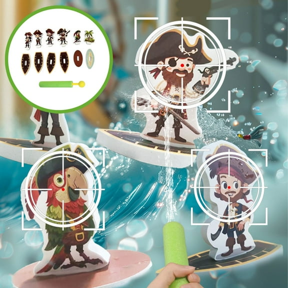 Lekihaqq 1 Packs Pirate Water Battle Game Set with Floating Targets for Outdoor Splash Fun, Waterproof EVA Pool Toys for Skill Development and Interactive Practice