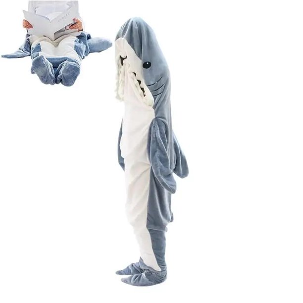 Saco de dormir de tiburón de dibujos animados, pijama de oficina, manta de tiburón Karakal, chal de sirena de tela de alta calidad para niños y adultos