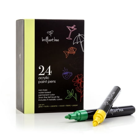 Ceramic Header Paint - Brilliant Bee – Acrylic Paint Pens – For Rock, Glass, Ceramic, Wood, Fabric, and Paper – 2mm Felt Brush Tip – 24 Pack