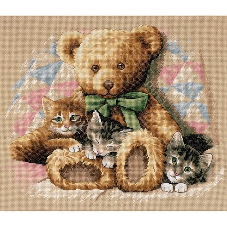 UPC: 0088677352363 | Dimensions Counted Cross Stitch Kit 14 X12 -Teddy & Kittens (14 Count)