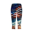 thumbnail image 4 of AHTJRT 4th of July Leggings for Women American Flag High Waisted Workout Yoga Cropped Leggings USA Stretchy Buttery Soft Capri Leggings Blue#14 M, 4 of 5