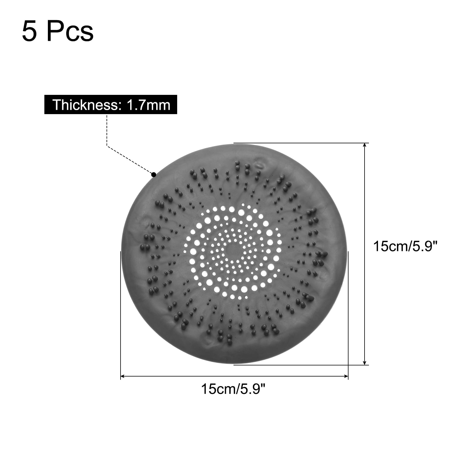 Unique Bargains Shower Drain Hair Catcher Silicone Strainer for Kitchen 5Pcs Grey