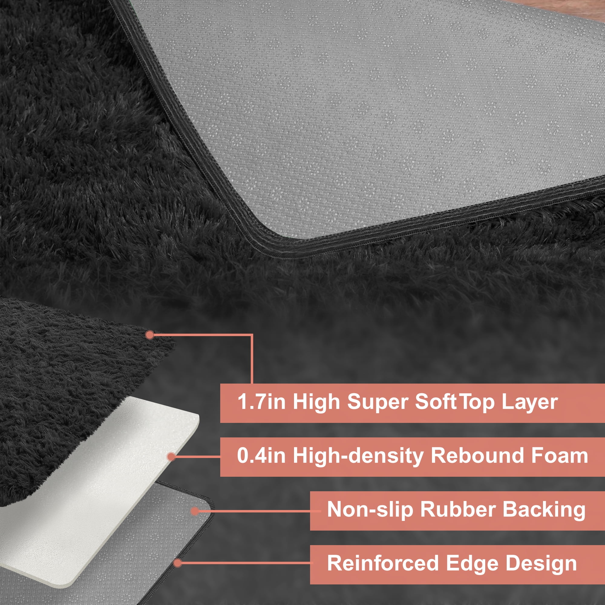 Nefoso Shag Area Rug, 5ft x 7ft Soft Fluffy Area Rugs for Living Room Bedroom Decor Carpet, Black