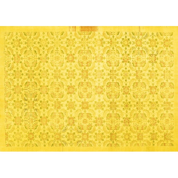 Ahgly Company Machine Washable Indoor Rectangle Abstract Yellow Contemporary Area Rugs, 5' x 7'