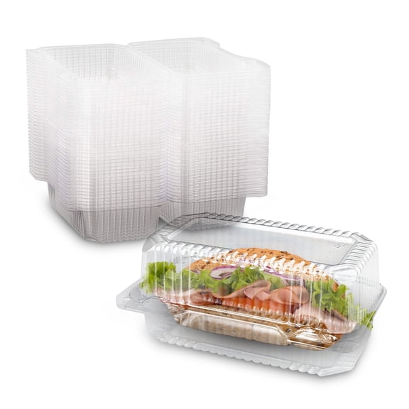 MT Products Clear Plastic Hinged Loaf Containers 8" x 4" x 3.85" - Pack of 20