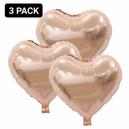 Rose Gold Heart Foil Balloons 3 Pack Party Decor Balloons