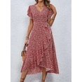thumbnail image 1 of Femmes grande taille 1XL-5XL col en v robe imprimée florale respirant été décontracté robe élégante Style sophistiqué longue robe de plage, 1 of 4