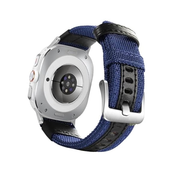 can Galaxy Watch Ultra Bands 47mm Nylon Band, for Galaxy Ultra Watch Band Military Sport Replacement Strap Compatible with Samsung Galaxy Watch 7 Ultra 47mm 2024, Blue Band with Silver Adapter