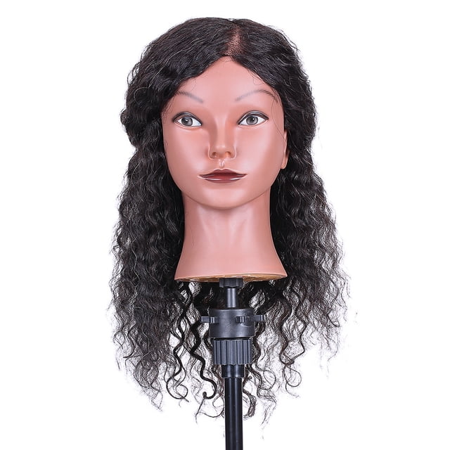 Cabeza de maniquí de pelo rizado cabeza de entrenamiento de peluquería para la práctica de peinad CACAGOO Cabeza ficticia