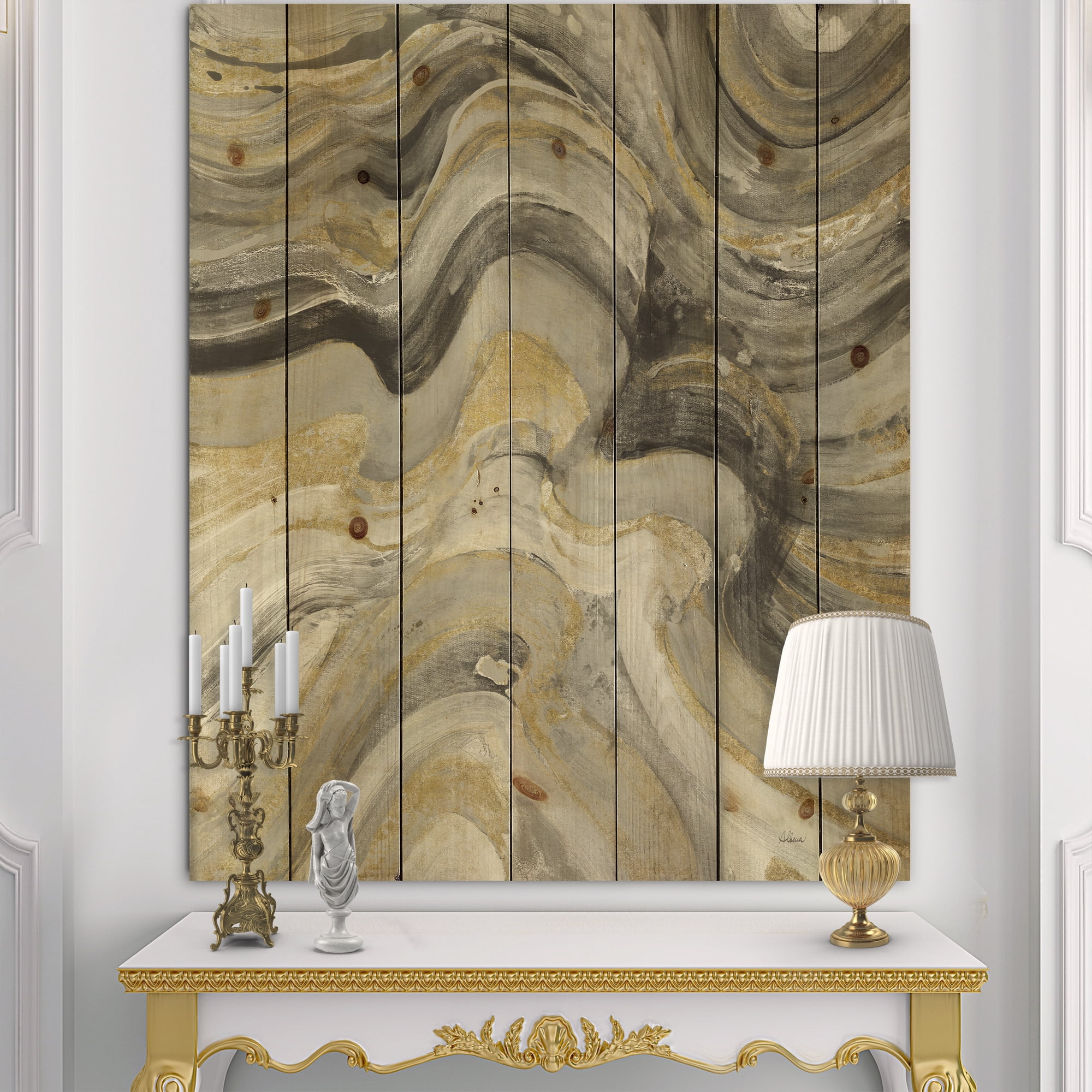 Designart 'Abstract Glam Gold Canion' Modern & Transitional Print on Natural Pine Wood