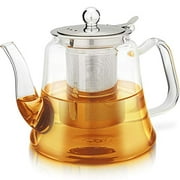 Teabloom Siena Glass Teapot  Borosilicate Glass Teapot With Removable Loose Tea Infuser  Stovetop Safe  Large Capacity  40 oz. / 1200 ml (4-5 Cups)