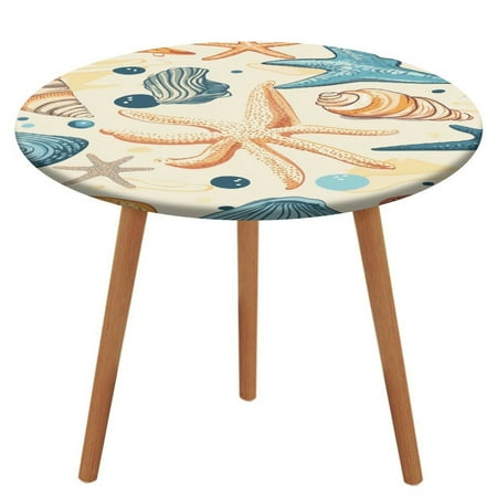 

Conch Starfish Shell (66) Pattern Round Tablecloth Waterproof Elastic Table Clothes for Dining Table Cute Desk Decor Protector Cover