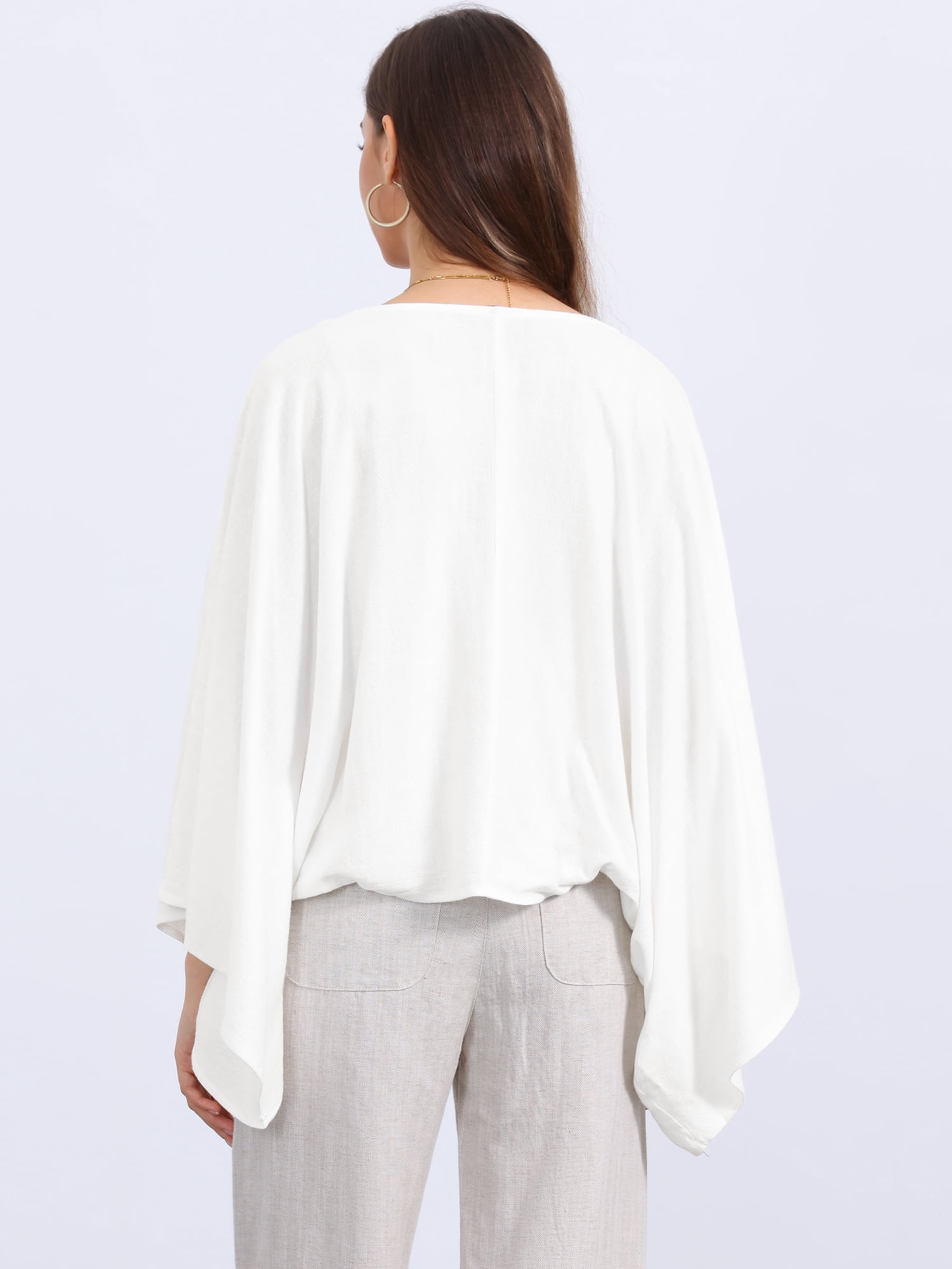 DARING DIVA Women's Linen Cardigan 3/4 Sleeve Open Front Lightweight Shrug S White