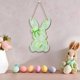 thumbnail image 5 of Conejo de Pascua con cartel de pared de puerta de madera y ventana Decoración colgante en 2D – Madera natural, encaje floral en relieve, corazón y lazo verdes, acento primaveral en la corona de flores, 5 of 5