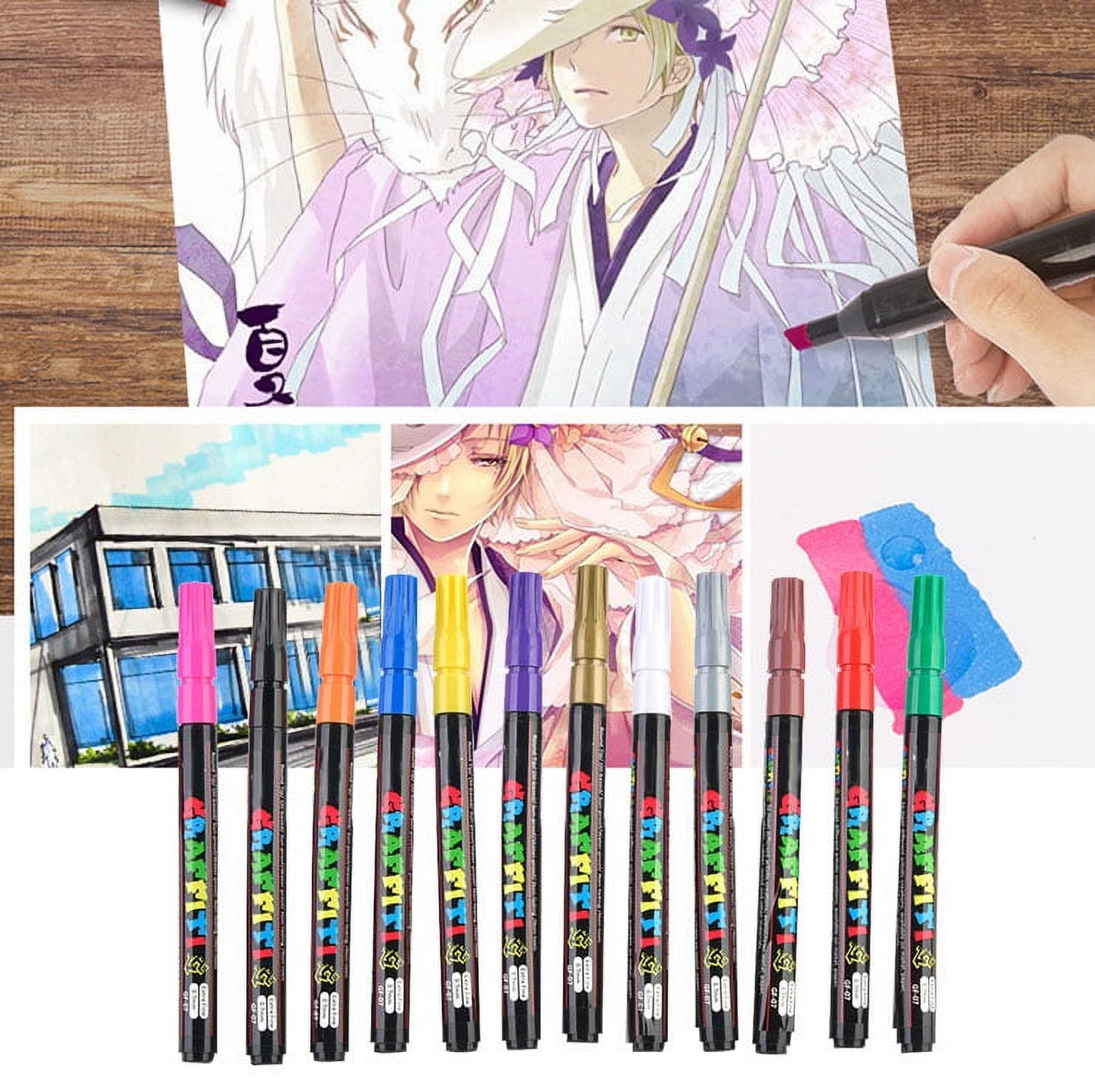 2PCS propylene Graffiti Markers Pen Permanent Waterproof Paint Drawing  Poster Manga Office School Art Stationery Supplies - AliExpress