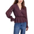 thumbnail image 1 of Self E Womens Lace Trim Peasant Blouse, purple, Juniors, L, 1 of 1