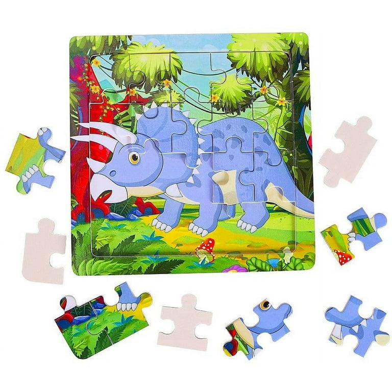 Wooden Jigsaw 20pcs Dinosaur Puzzle for Kids Preschool Educational Learning Toys Set for 2 3 4 Years Old Boys Girls (4 Puzzles)