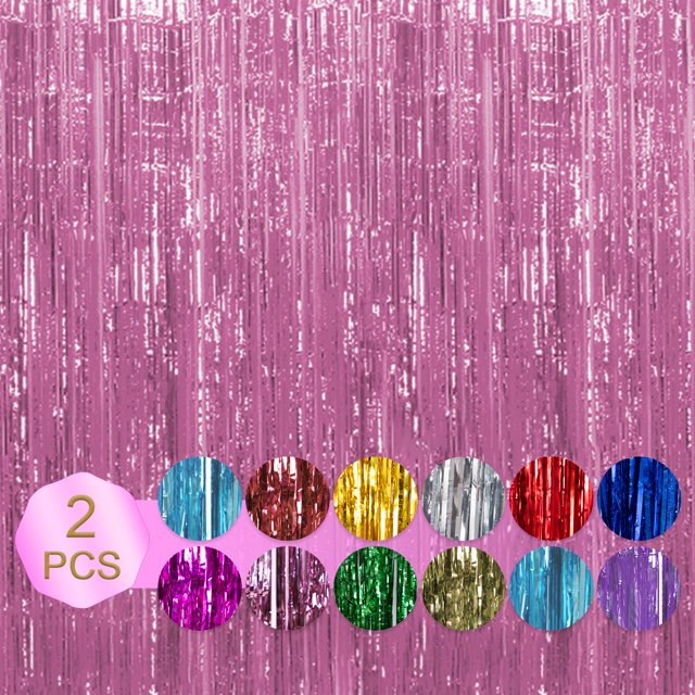 Wweixi Add Glamour To Party With Shimmer Metallic Streamers Curtain Glittering Pink 8.2ft,1pc 2Set