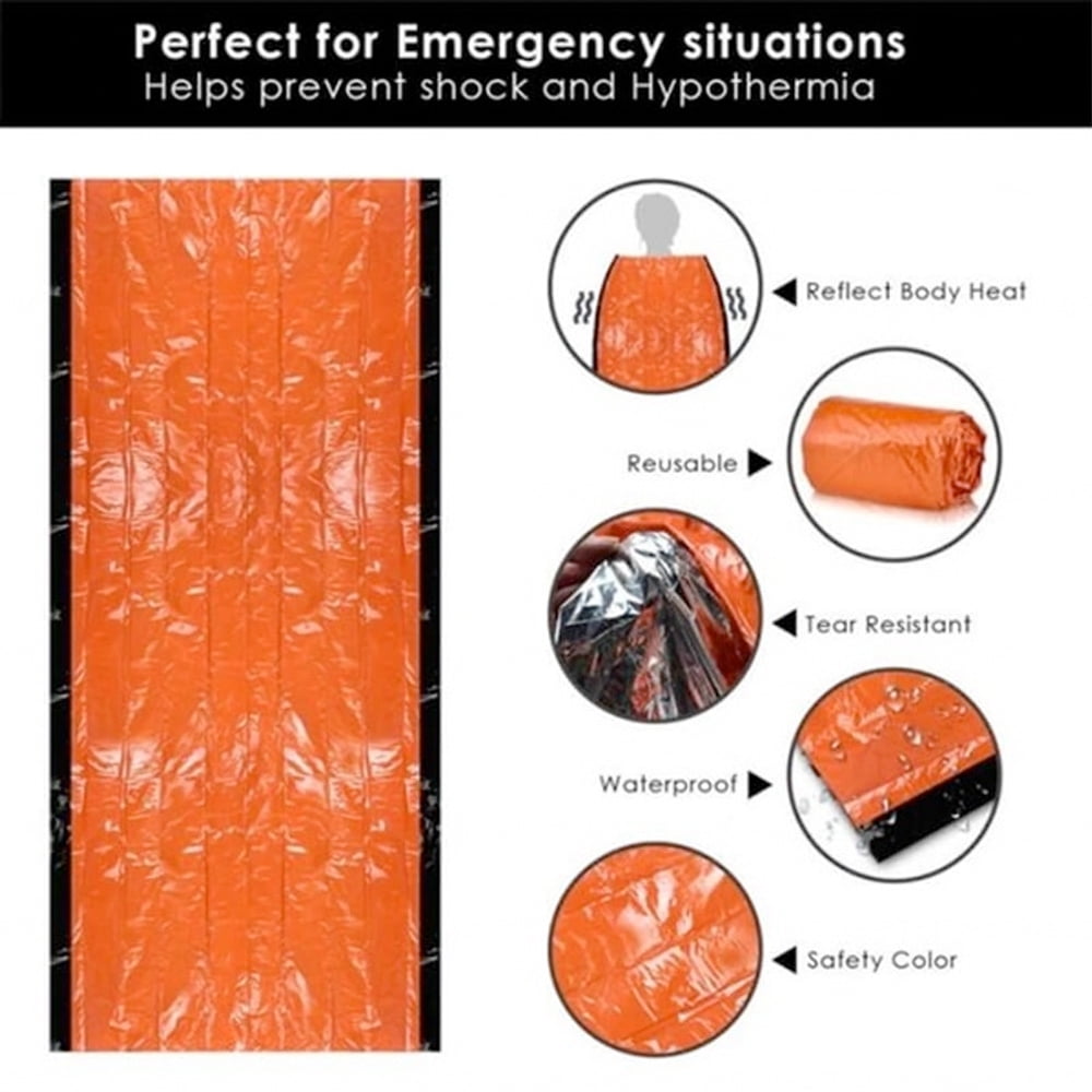 (2 Pack) Emergency Sleeping Bag w/ Drawstring Carrying Bag, Orange Blanket Kit