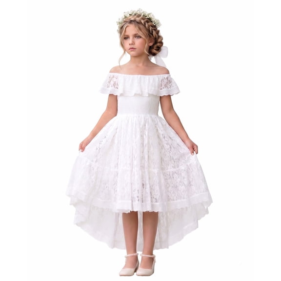 2Bunnies Girls' 12M-12Y All-Over Paisley Lace Off-Shoulder Flower Girl Dress
