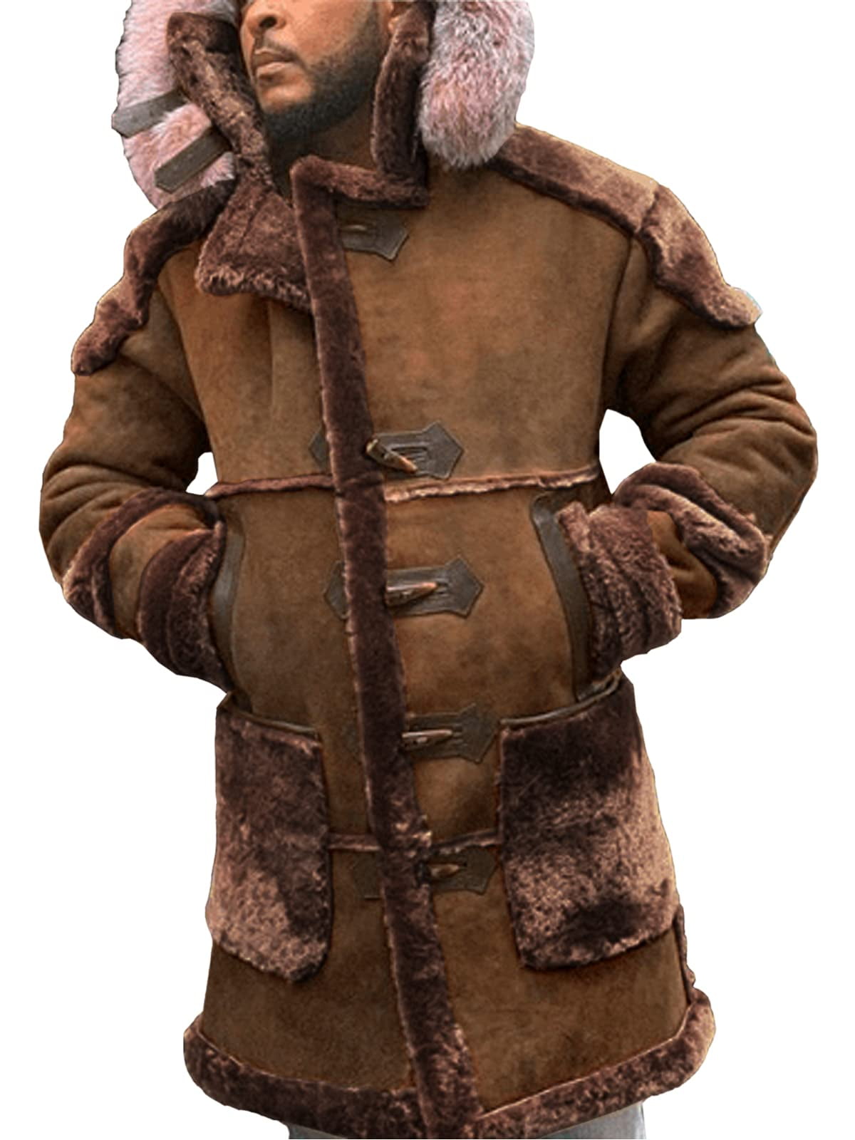 Saodimallsu Men Coat Faux Suede Lined Faux Sheepskin Jacket with