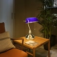 thumbnail image 6 of JCPYIUL Blue Vintage Bankers Desk Lamp - Hand-Blown Purple Glass Shade, Pull Chain, Bronze Base（Excluding light bulbs）, 6 of 12