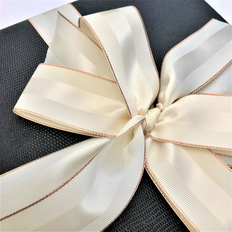 Antique White & Rose Gold Grosgrain Ribbon 1 inch, 30 Yards, 10 Yards per Roll, 3 Rolls | Double Face, Premium Fabric Ribbon with Metal Trim | for