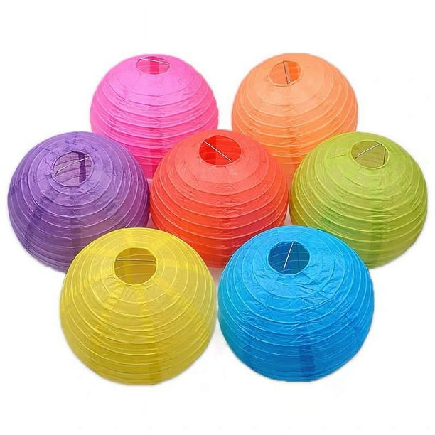 Linterna de papel plegable de alambre de acero redonda para decoración de fiestas de cumpleaños, bodas y mediados de otoño