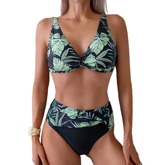 TIHLMK Women's High Waisted Bikinis 2026 Tummy Control High Waist Two Piece Swimsut Set with Criss Cross Back Beach Vacation Bathing Suit