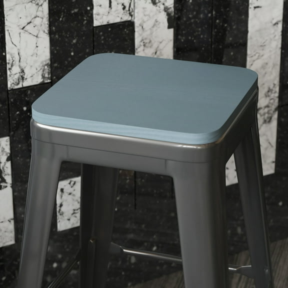 BizChair Poly Resin Wood Square Seat with Rounded Edges for Colorful Metal Barstools in Teal-Blue