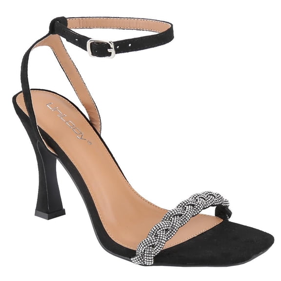 【CLEVER-1】Belovely Women Strappy Square Toe Heels Sandals Kitten Heeled Sandals Party Dress Shoes Footwear Girl Walking Shoes Summer Rubber Nail Comfort Elegant Ballroom